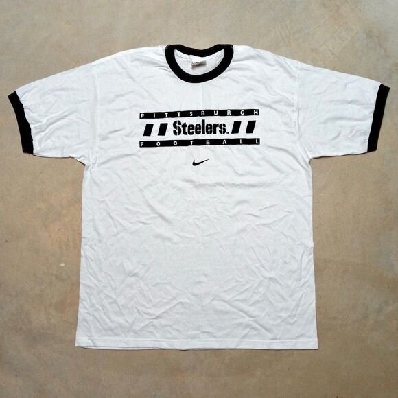 Vintage Pittsburgh Steelers Nike Pro Line Made in USA Flocked Ringer T-shirt XL - Picture 1 of 9